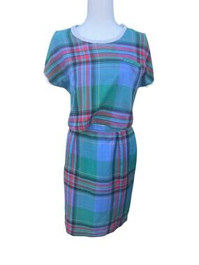 Vintage Women's Crop Blouse & Skirt Set Plaid Lightweight 100% Cotton MEDIUM